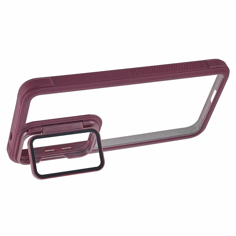 Capa para Samsung Galaxy S25+ com protetor de lente, suporte e tampa traseira transparente de PC+TPU - Vinho Tinto