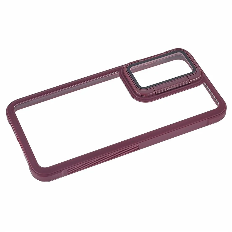 Capa para Samsung Galaxy S25+ com protetor de lente, suporte e tampa traseira transparente de PC+TPU - Vinho Tinto