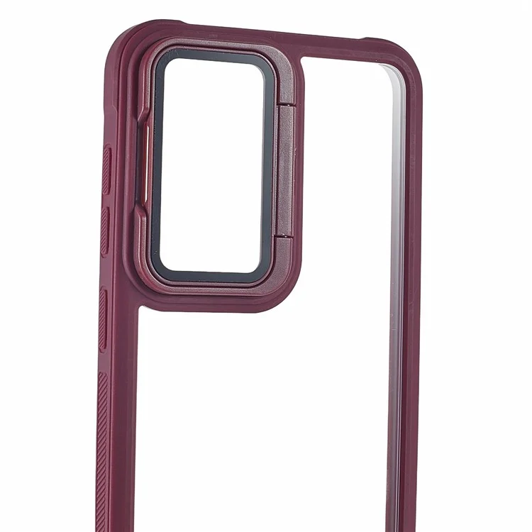 Capa para Samsung Galaxy S23 com tampa da lente, suporte, PC+TPU, capa de telefone transparente - Vinho Tinto