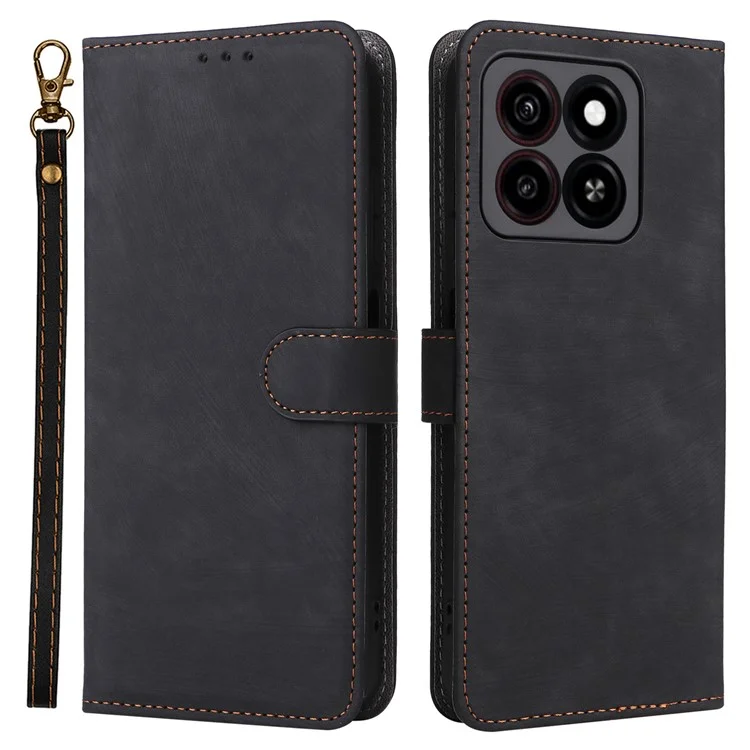 Für ZTE Blade A35 / Blade A55 Brieftaschenhülle RFID-blockierende PU-Lederabdeckung mit Ständer - Schwarz