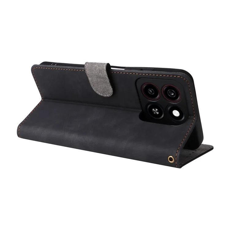 Für ZTE Blade A35 / Blade A55 Brieftaschenhülle RFID-blockierende PU-Lederabdeckung mit Ständer - Schwarz