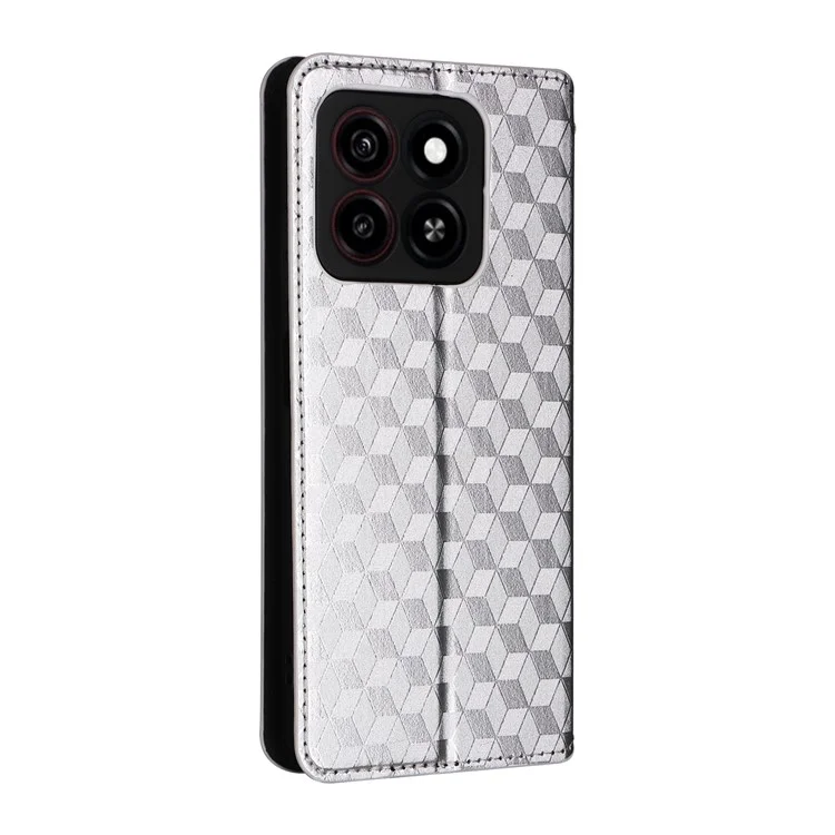 Für ZTE Blade A35 / Blade A55 Brieftasche Hülle Rautenmuster geprägt Leder Handyhülle - Silber