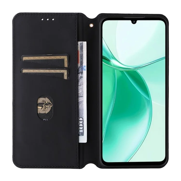 For ZTE Blade A35 / Blade A55 Wallet Case Rhombus Imprinted Leather Phone Cover - Black