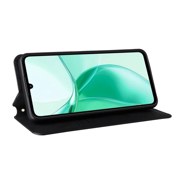For ZTE Blade A35 / Blade A55 Wallet Case Rhombus Imprinted Leather Phone Cover - Black