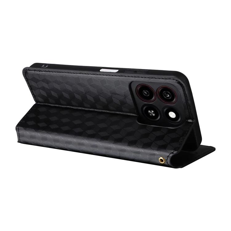 For ZTE Blade A35 / Blade A55 Wallet Case Rhombus Imprinted Leather Phone Cover - Black