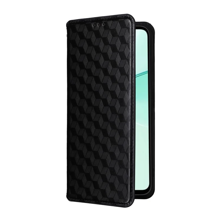For ZTE Blade A35 / Blade A55 Wallet Case Rhombus Imprinted Leather Phone Cover - Black