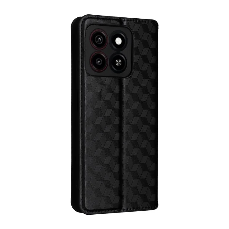 For ZTE Blade A35 / Blade A55 Wallet Case Rhombus Imprinted Leather Phone Cover - Black