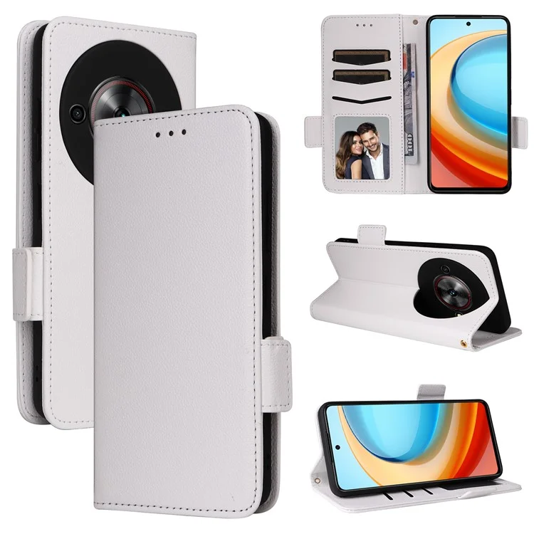 Pour ZTE Blade A75 5G / nubia Focus Coque Texture Litchi Cuir PU Portefeuille Flip Phone Cover - Blanc