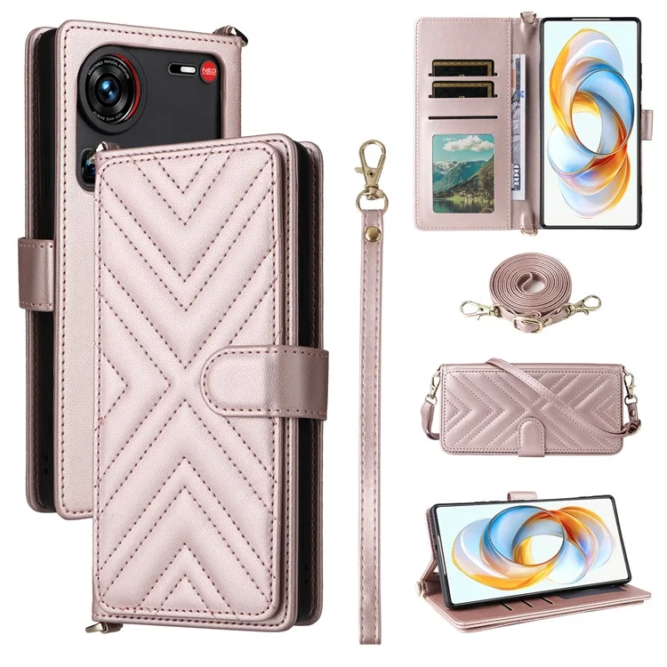 Für ZTE nubia Z70 Ultra Brieftaschenhülle mit Schultergurt Lederhandy-Cover - Pink