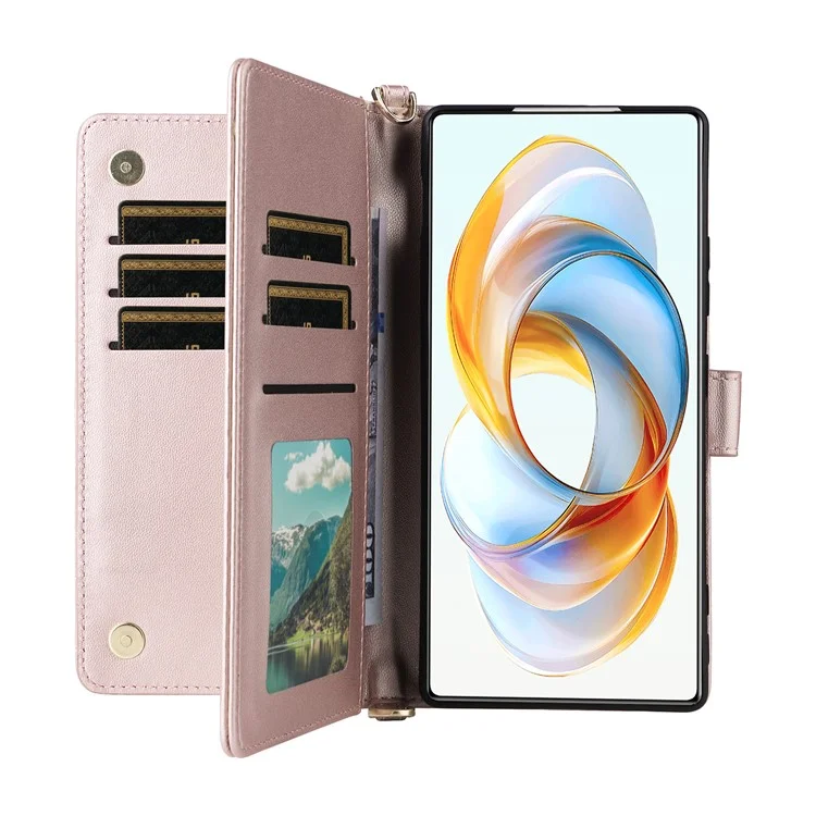 Für ZTE nubia Z70 Ultra Brieftaschenhülle mit Schultergurt Lederhandy-Cover - Pink
