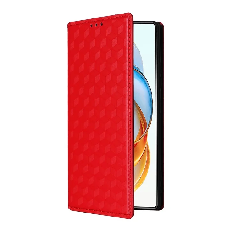Custodia portafoglio per ZTE nubia Z70 Ultra, con motivo a rombi impresso, in pelle - Rosso