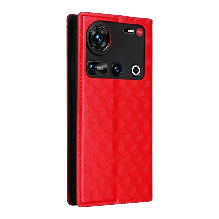 Custodia portafoglio per ZTE nubia Z70 Ultra, con motivo a rombi impresso, in pelle - Rosso
