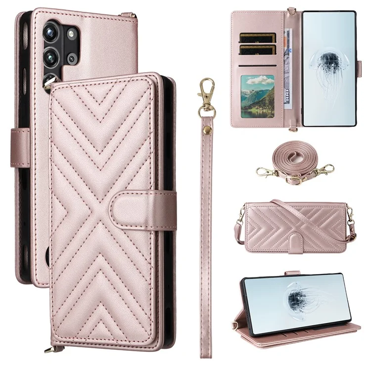 Für ZTE nubia Red Magic 10 Pro 5G / 10 Pro+ 5G Geldbörse mit Schultergurt Leder Handyhülle - Pink