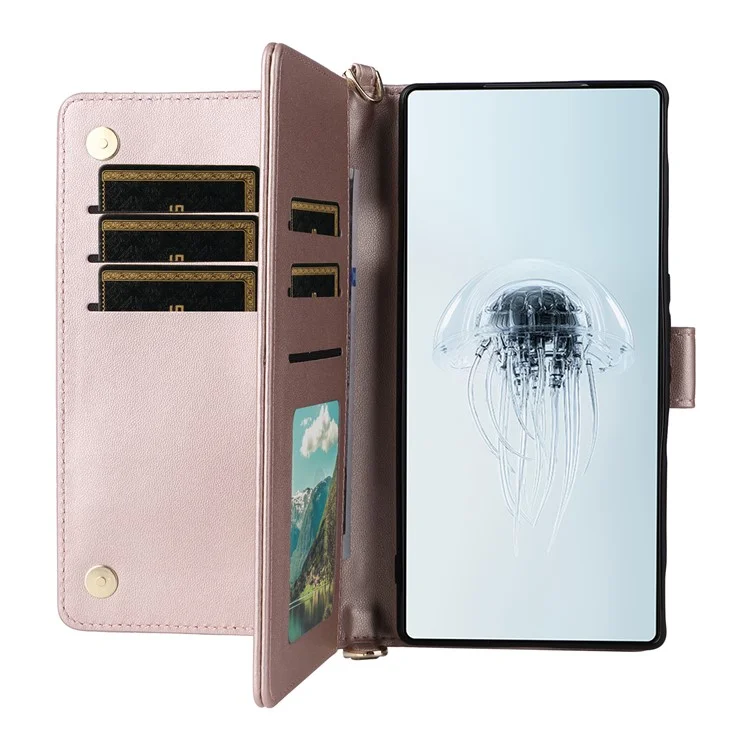 Für ZTE nubia Red Magic 10 Pro 5G / 10 Pro+ 5G Geldbörse mit Schultergurt Leder Handyhülle - Pink