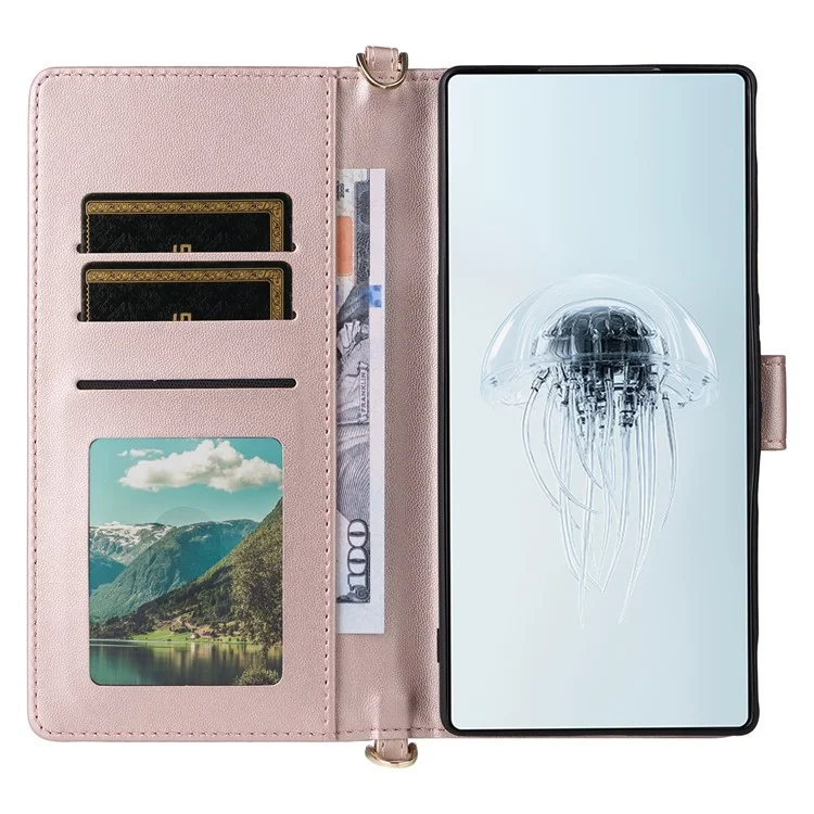 Für ZTE nubia Red Magic 10 Pro 5G / 10 Pro+ 5G Geldbörse mit Schultergurt Leder Handyhülle - Pink