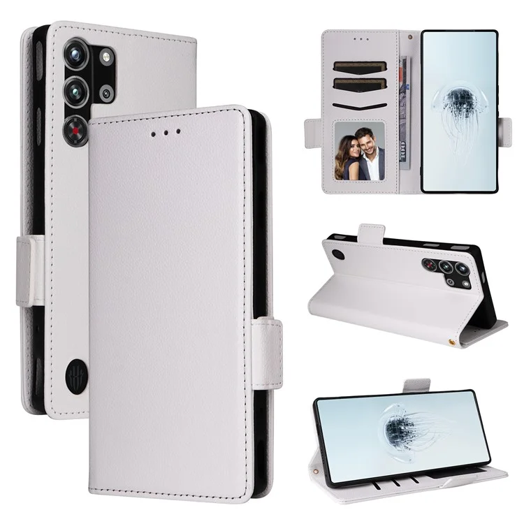 Pour ZTE nubia Red Magic 10 Pro 5G / 10 Pro+ 5G Étui Texture de litchi Portefeuille en cuir PU Flip Phone Cover - Blanc