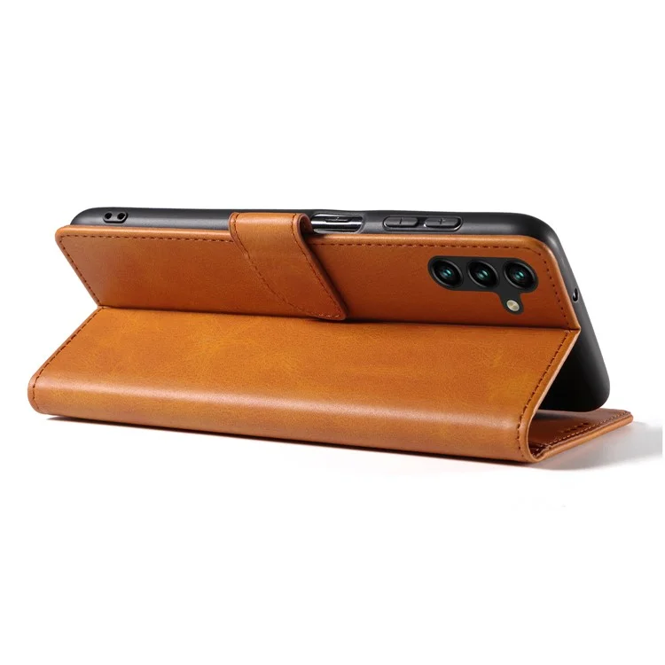 Capa de couro com suporte e fechamento magnético para Samsung Galaxy A26 5G - Cáqui