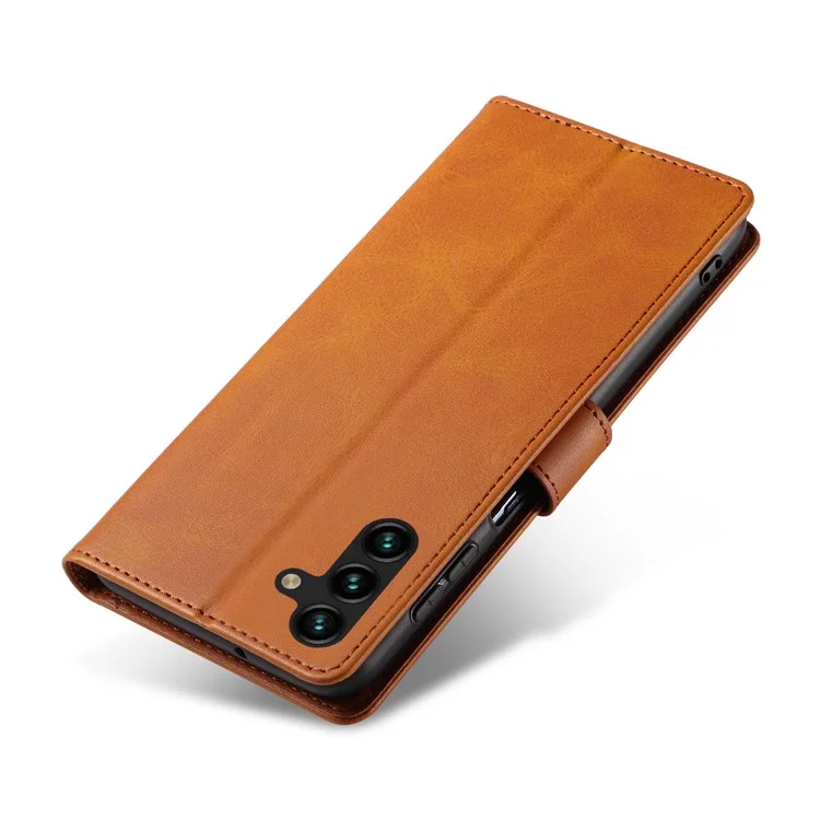Capa de couro com suporte e fechamento magnético para Samsung Galaxy A26 5G - Cáqui