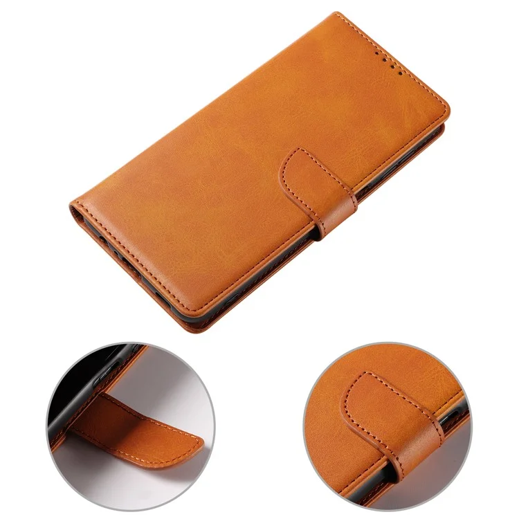 Capa de couro com suporte e fechamento magnético para Samsung Galaxy A26 5G - Cáqui