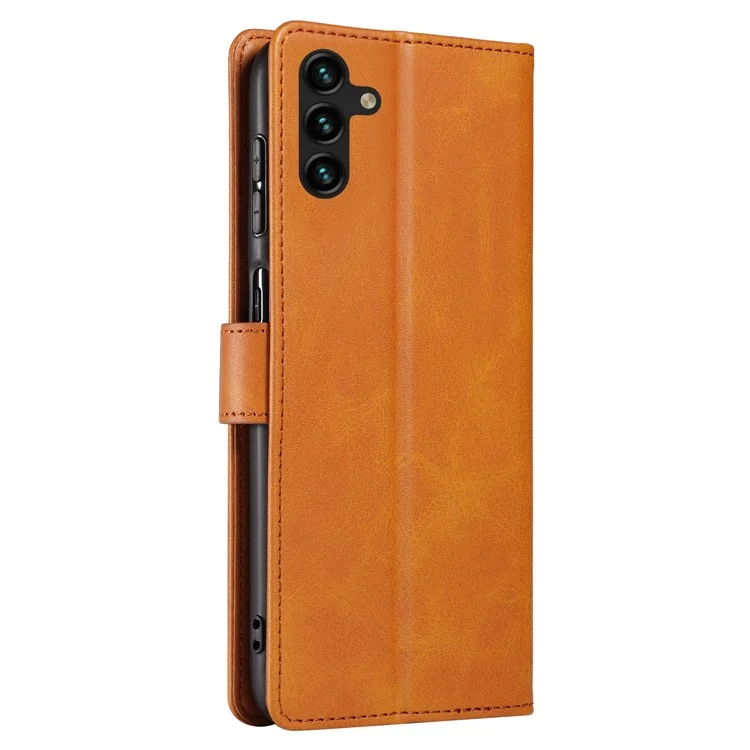 Capa de couro com suporte e fechamento magnético para Samsung Galaxy A26 5G - Cáqui