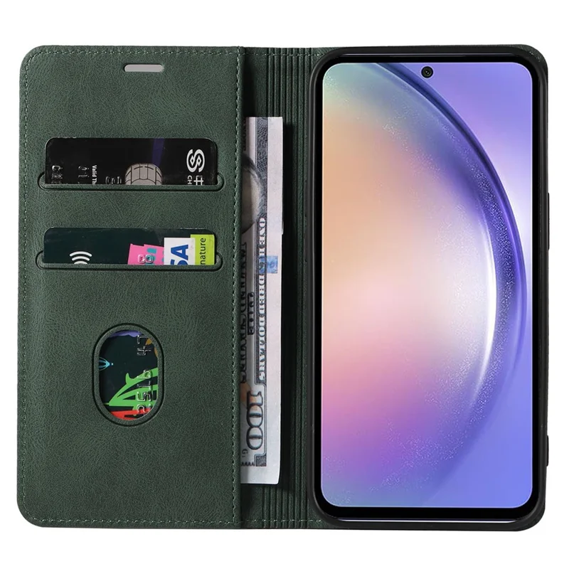 Voor Samsung Galaxy S25+ Hoesje met Polsbandje Steunstand Magneet Leer Telefoonportemonnee Cover - Groen