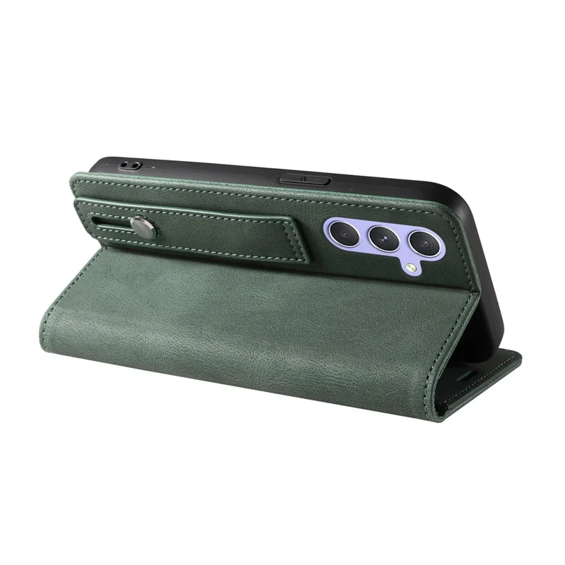 Voor Samsung Galaxy S25+ Hoesje met Polsbandje Steunstand Magneet Leer Telefoonportemonnee Cover - Groen