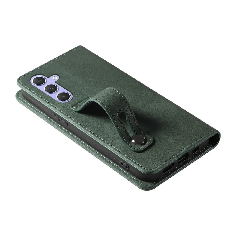 Voor Samsung Galaxy S25+ Hoesje met Polsbandje Steunstand Magneet Leer Telefoonportemonnee Cover - Groen