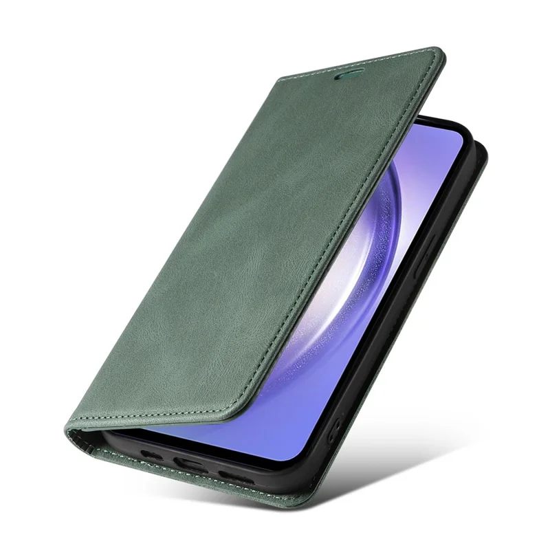 Voor Samsung Galaxy S25+ Hoesje met Polsbandje Steunstand Magneet Leer Telefoonportemonnee Cover - Groen