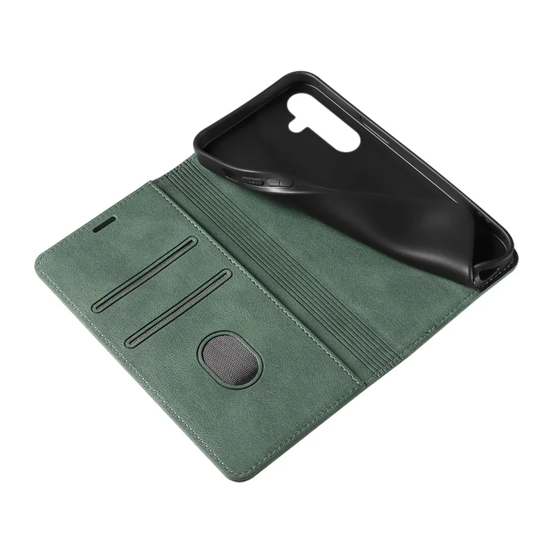 Voor Samsung Galaxy S25+ Hoesje met Polsbandje Steunstand Magneet Leer Telefoonportemonnee Cover - Groen
