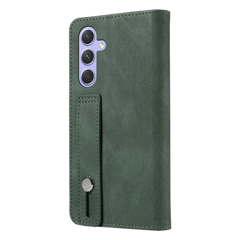 Voor Samsung Galaxy S25+ Hoesje met Polsbandje Steunstand Magneet Leer Telefoonportemonnee Cover - Groen