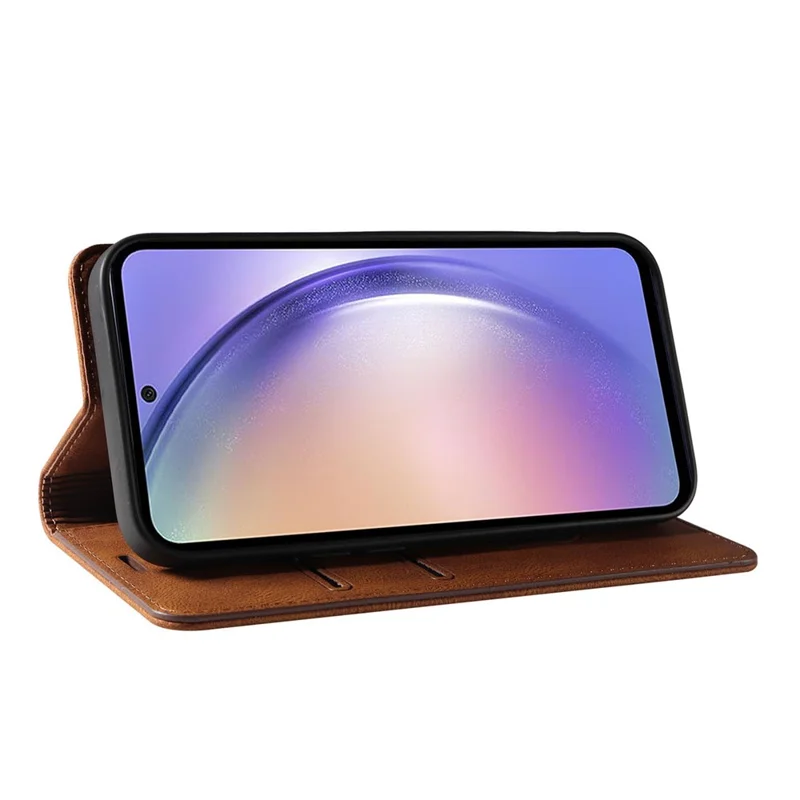 For Samsung Galaxy S25+ Case Wristband Design Stand Magnetic Leather Phone Wallet Cover - Brown