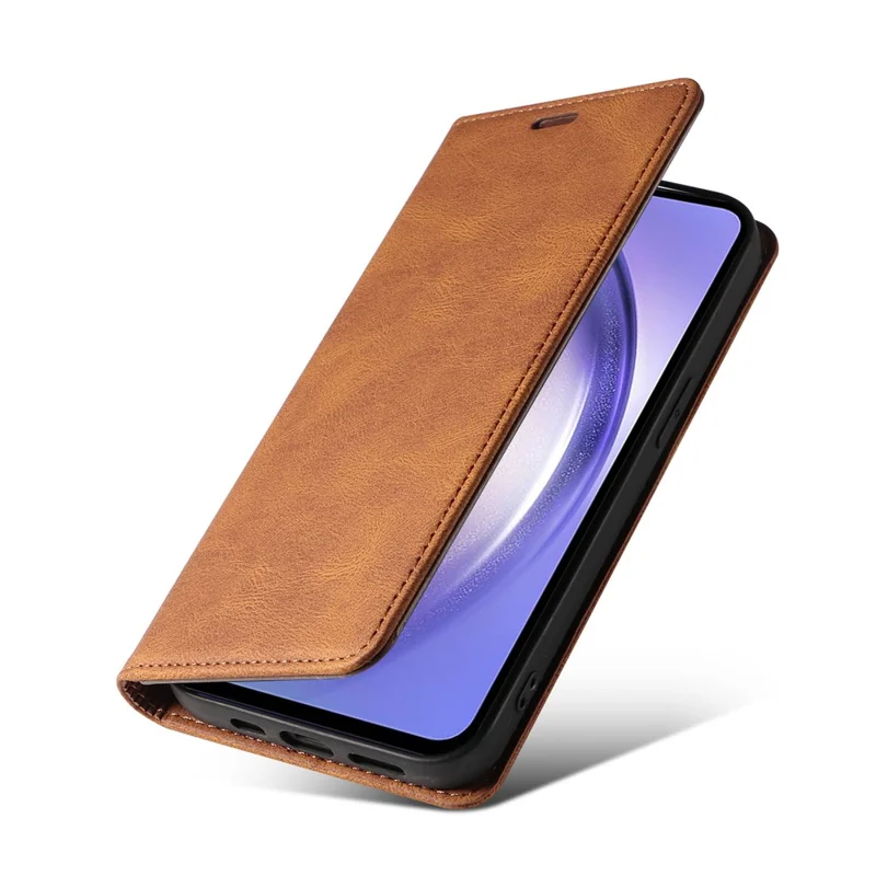 For Samsung Galaxy S25+ Case Wristband Design Stand Magnetic Leather Phone Wallet Cover - Brown