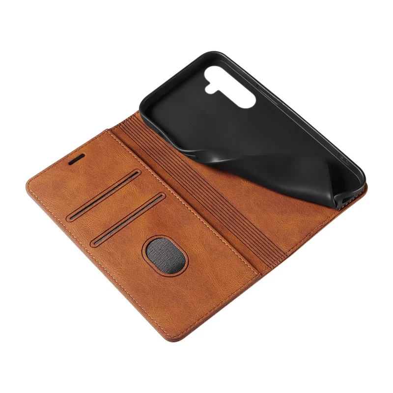 For Samsung Galaxy S25+ Case Wristband Design Stand Magnetic Leather Phone Wallet Cover - Brown