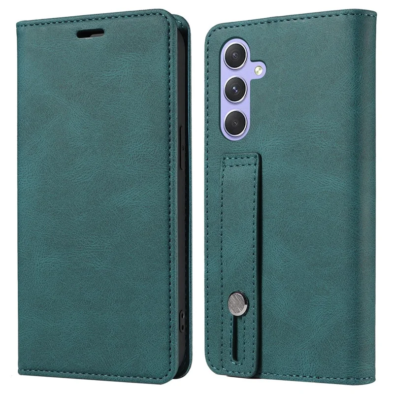 Чехол для Samsung Galaxy S24 FE с дизайном ремешка, стойкой, магнитным кожаным кошельком для телефона - озерно-зеленый