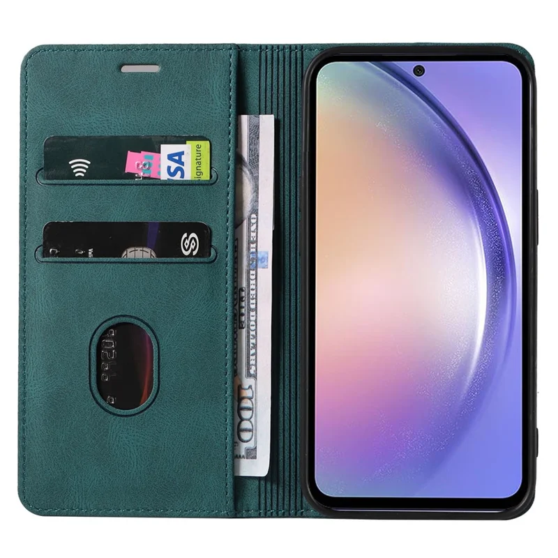 Чехол для Samsung Galaxy S24 FE с дизайном ремешка, стойкой, магнитным кожаным кошельком для телефона - озерно-зеленый