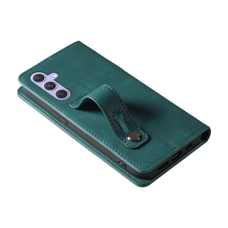 Чехол для Samsung Galaxy S24 FE с дизайном ремешка, стойкой, магнитным кожаным кошельком для телефона - озерно-зеленый