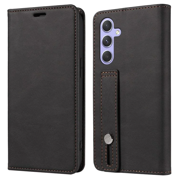 Funda para Samsung Galaxy A16 5G / 4G con diseño de pulsera, soporte magnético y cartera de piel - Negro