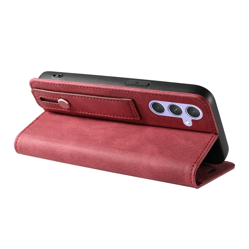 For Samsung Galaxy A16 5G  /  4G Case Wristband Design Stand Magnetic Leather Phone Wallet Cover - Red