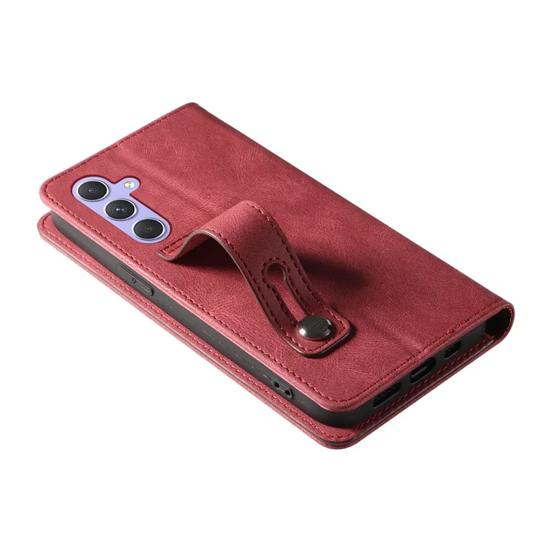 For Samsung Galaxy A16 5G  /  4G Case Wristband Design Stand Magnetic Leather Phone Wallet Cover - Red