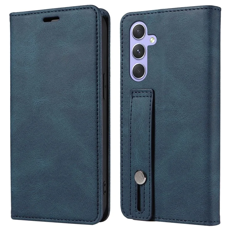 For Samsung Galaxy A26 5G Case Wristband Design Stand Magnetic Leather Phone Wallet Cover - Blue