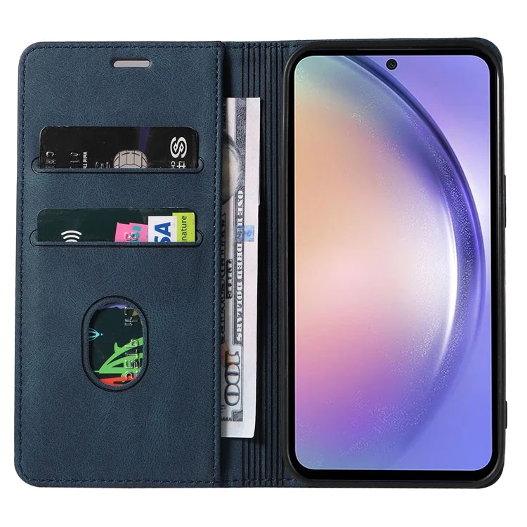 For Samsung Galaxy A26 5G Case Wristband Design Stand Magnetic Leather Phone Wallet Cover - Blue