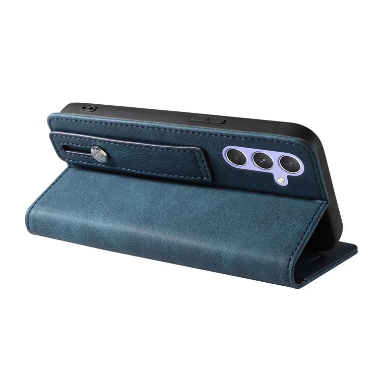 For Samsung Galaxy A26 5G Case Wristband Design Stand Magnetic Leather Phone Wallet Cover - Blue