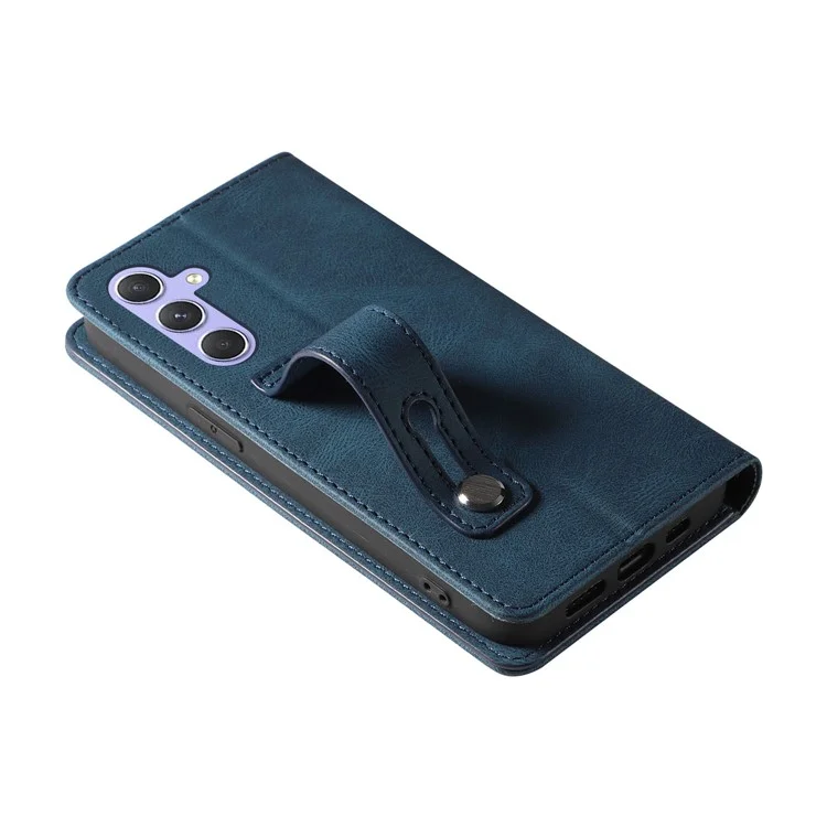 For Samsung Galaxy A26 5G Case Wristband Design Stand Magnetic Leather Phone Wallet Cover - Blue