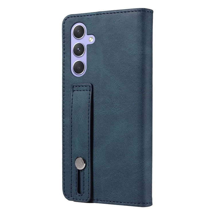 For Samsung Galaxy A26 5G Case Wristband Design Stand Magnetic Leather Phone Wallet Cover - Blue