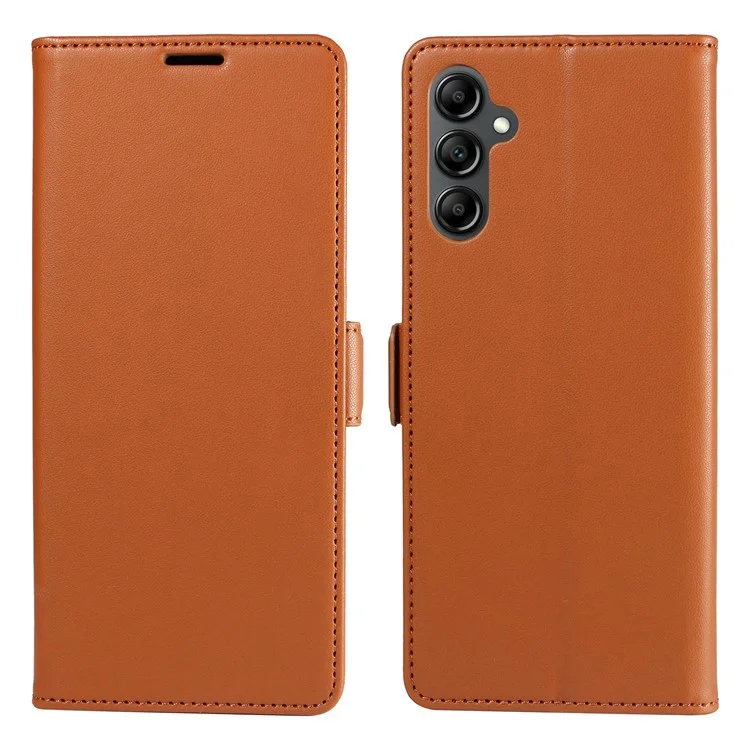 For Samsung Galaxy A24 4G (162.1 x 77.6 x 8.3mm) Case Side Magnetic Clasp RFID Blocking Leather Phone Wallet Cover - Brown