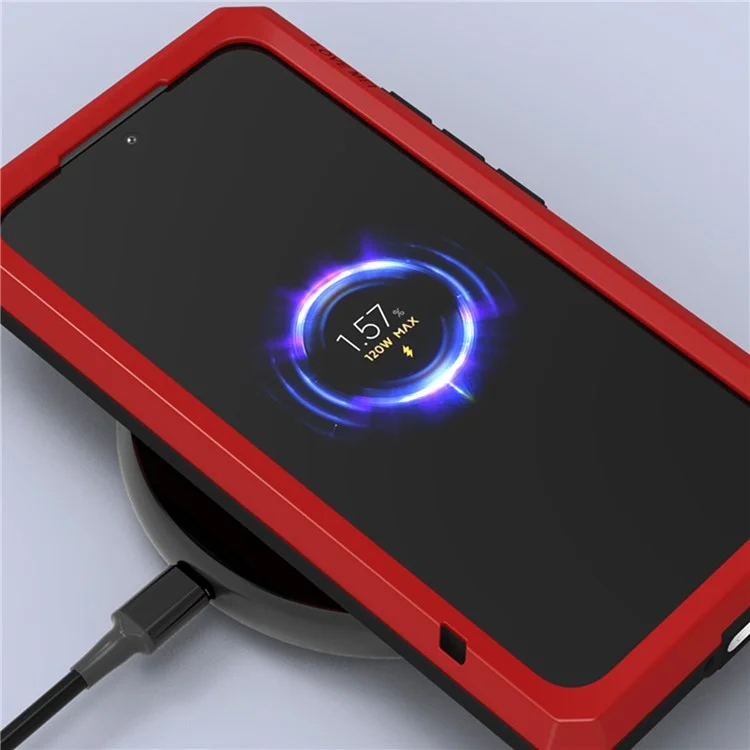 Custodia per Xiaomi 15 Pro LOVE MEI, con protezione dello schermo in vetro temperato, cover in metallo e silicone - Rosso
