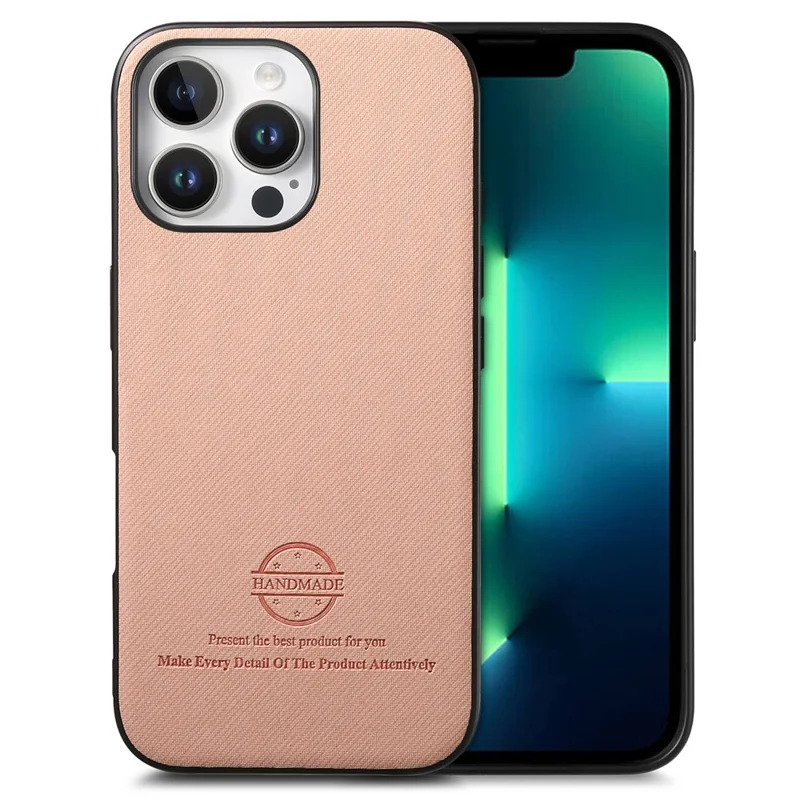 For iPhone 13 Pro Max Case Cloth Texture Leather + PC + TPU Anti-Drop Phone Cover - Pink