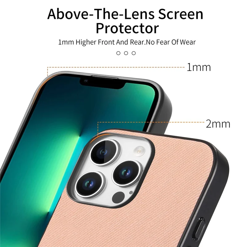 For iPhone 13 Pro Max Case Cloth Texture Leather + PC + TPU Anti-Drop Phone Cover - Pink