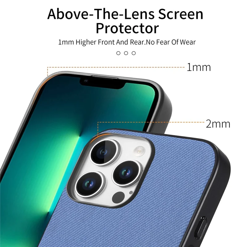 Capa para iPhone 13 Pro com textura de tecido de couro + PC + TPU à prova de quedas - Azul