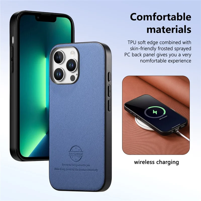Capa para iPhone 13 Pro com textura de tecido de couro + PC + TPU à prova de quedas - Azul